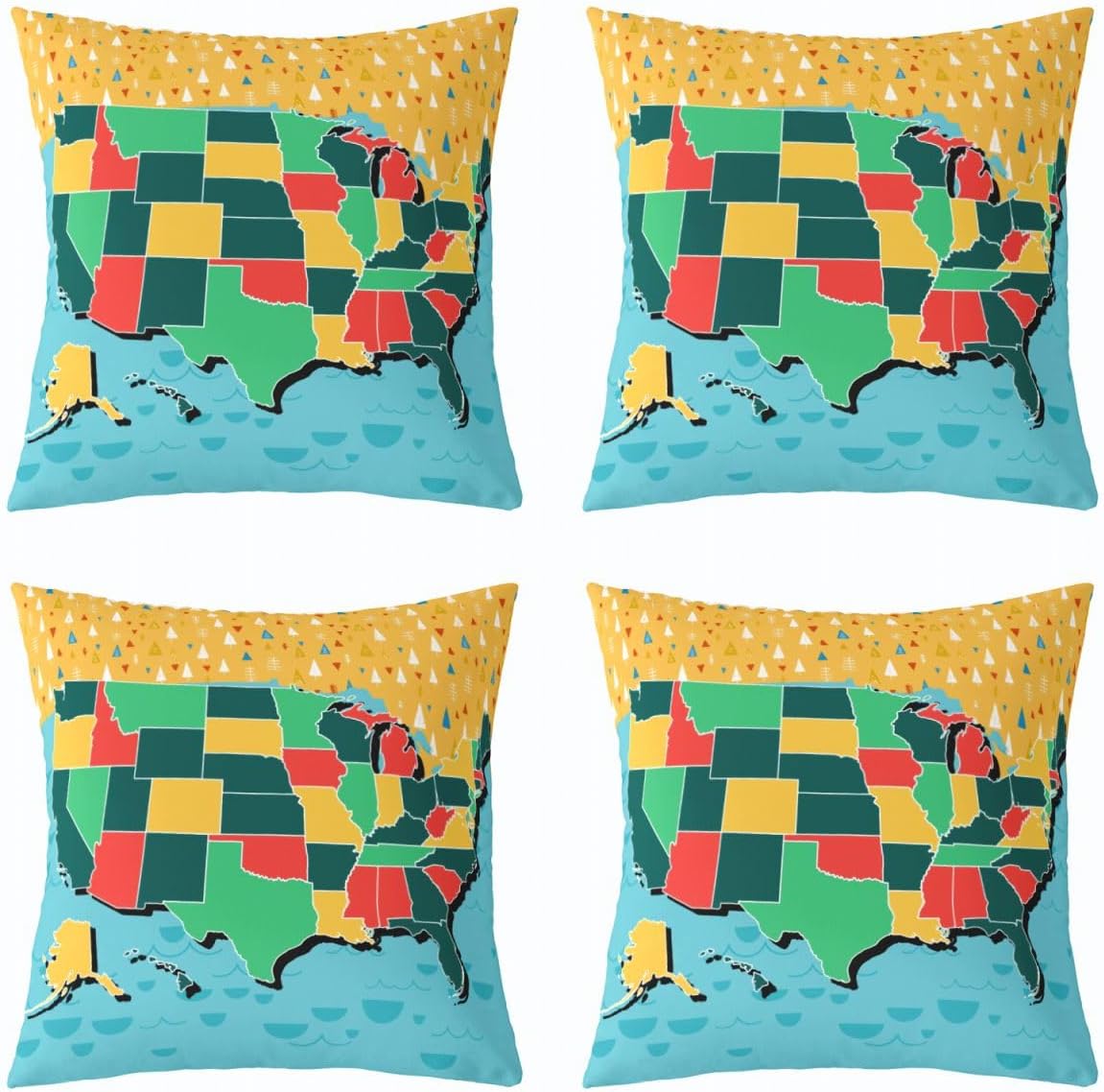 Erosebridal Map Throw Pillow Covers,American Map Pillow Covers,The USA Map Cushion Covers,Blue Ocean Decorative Square Pillow Cases,North America Geography Education Cushion Cases 20x20 Inch Set of 4