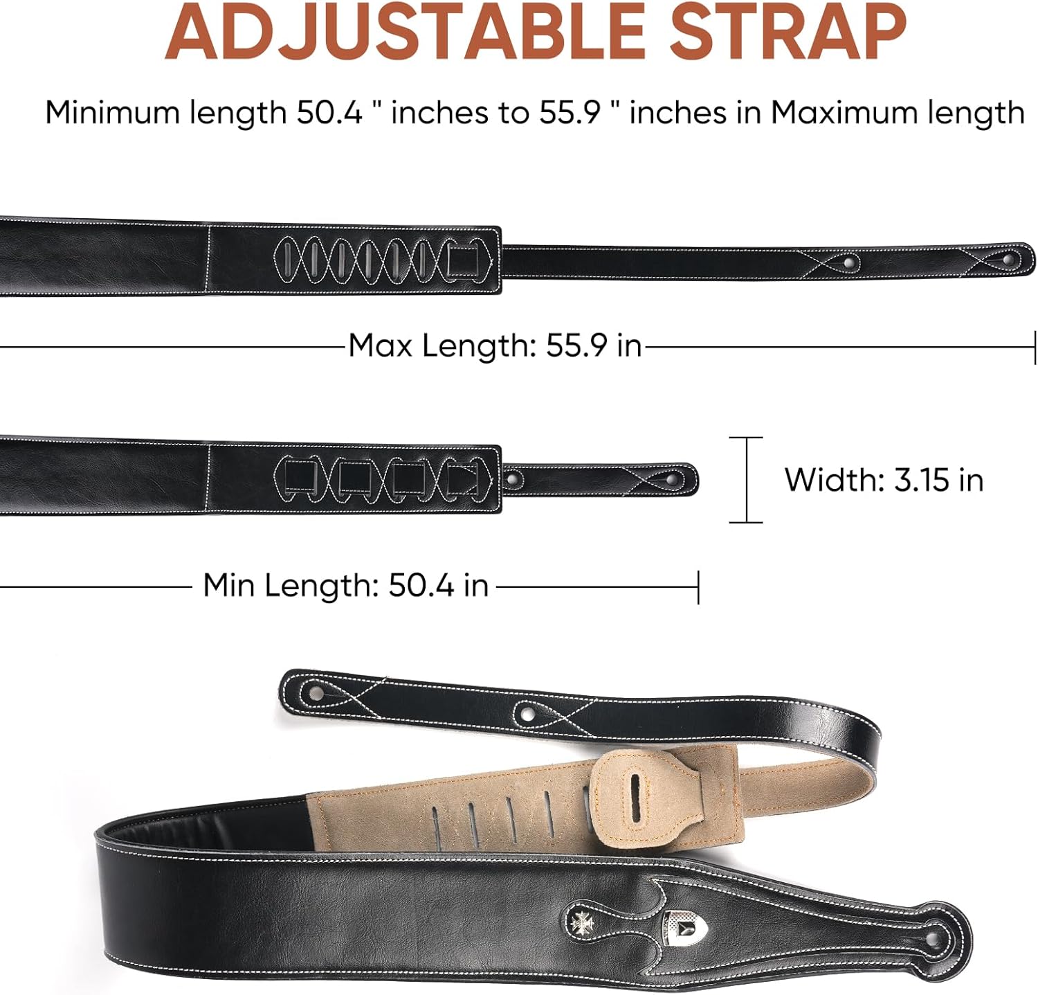 Cowhide Leather Guitar Strap Adjustable Top Grain Leather Padded Shoulder Strap For Acoustic Electric Guitar Bass