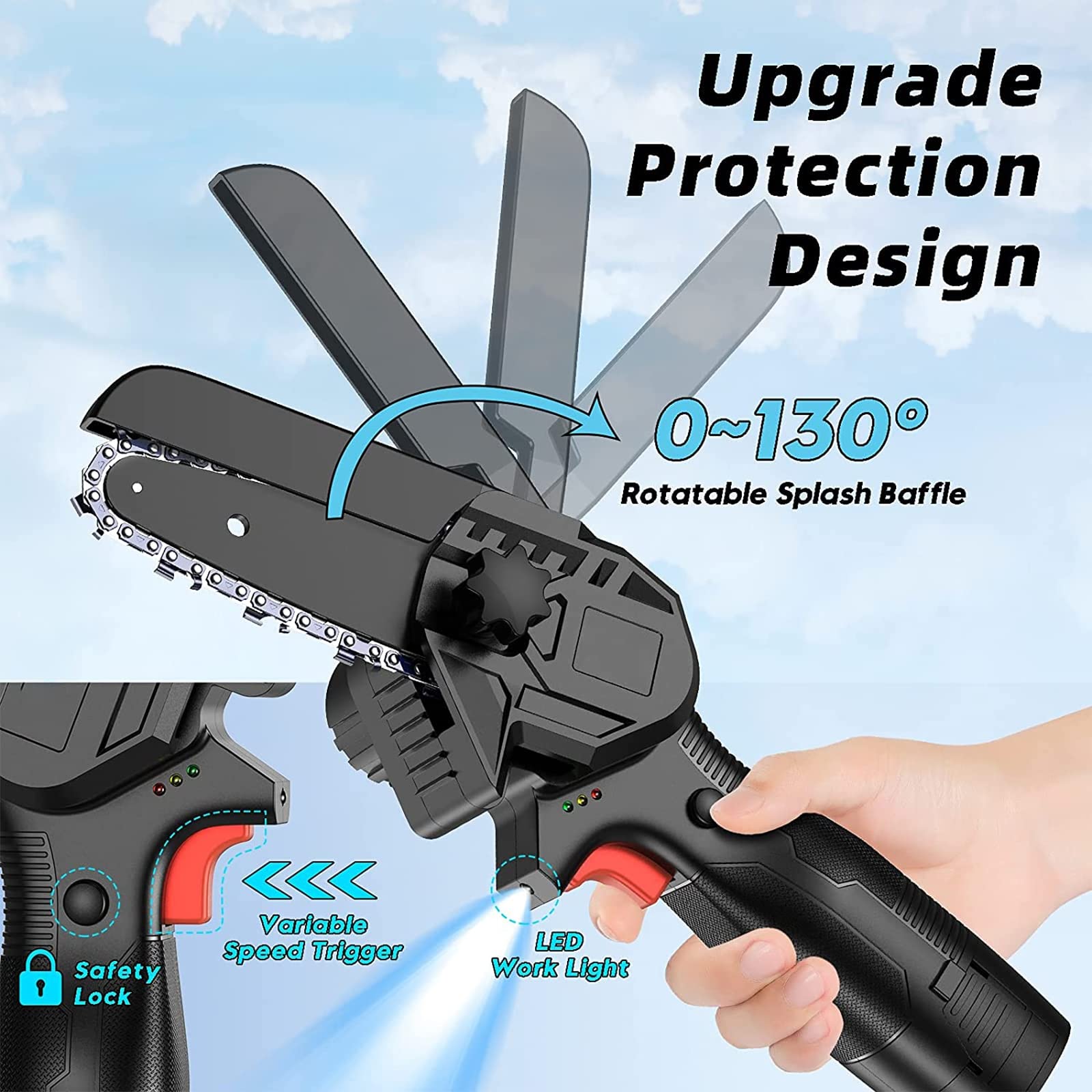 Mini Chainsaw Cordless, 4-calowa przenośna elektryczna piła łańcuchowa Zasilana z baterii jednoręczna ręczna piła łańcuchowa do ogrodnictwa, cięcie drewna gałęzi drzewa