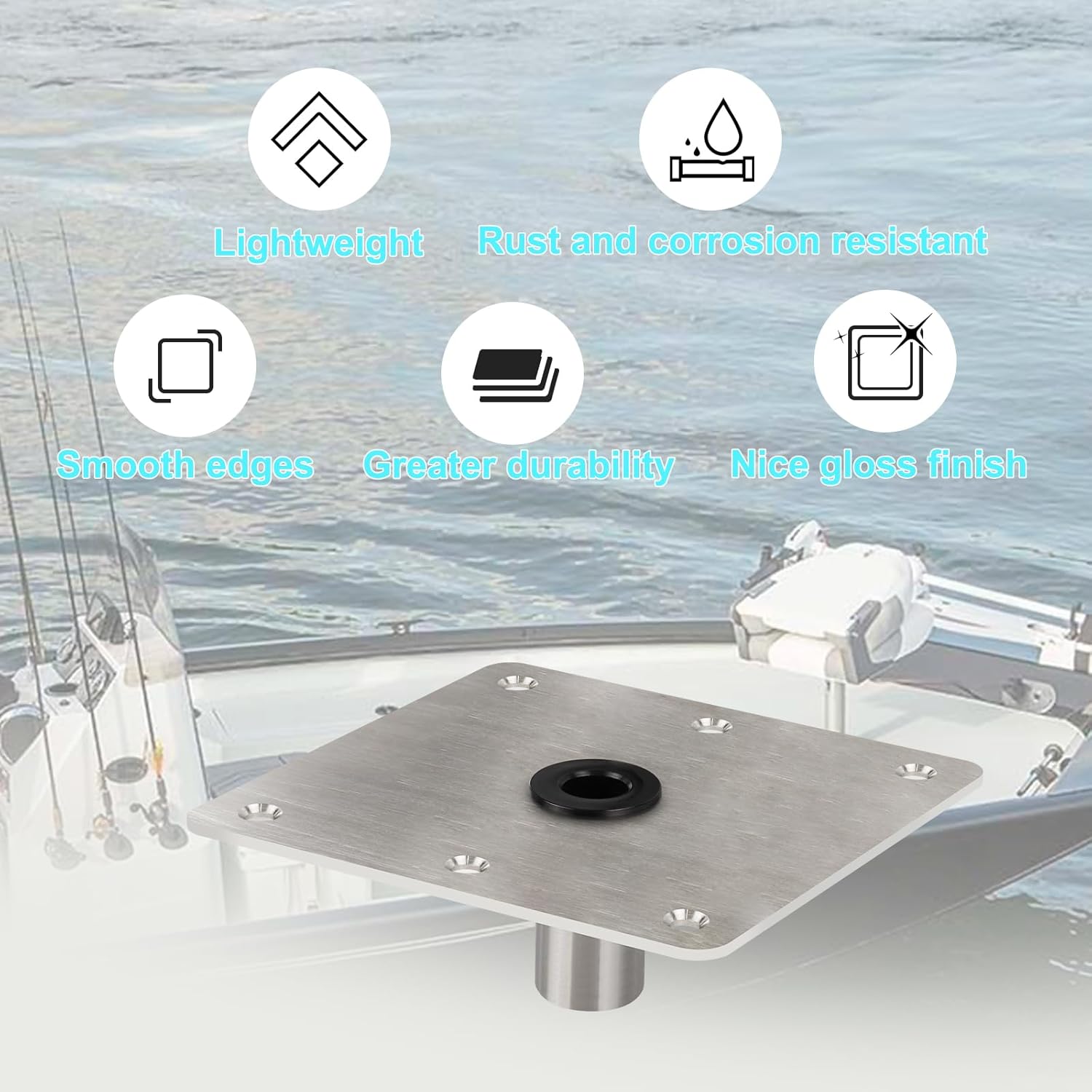 Boat Seat Base Mount Boat Seat Pedestal Base Mount Plate for 3/4" Pin Post Socket, Heavy Duty Marine Pedestal Bracket for Most Marine Fishing Pontoon Bass