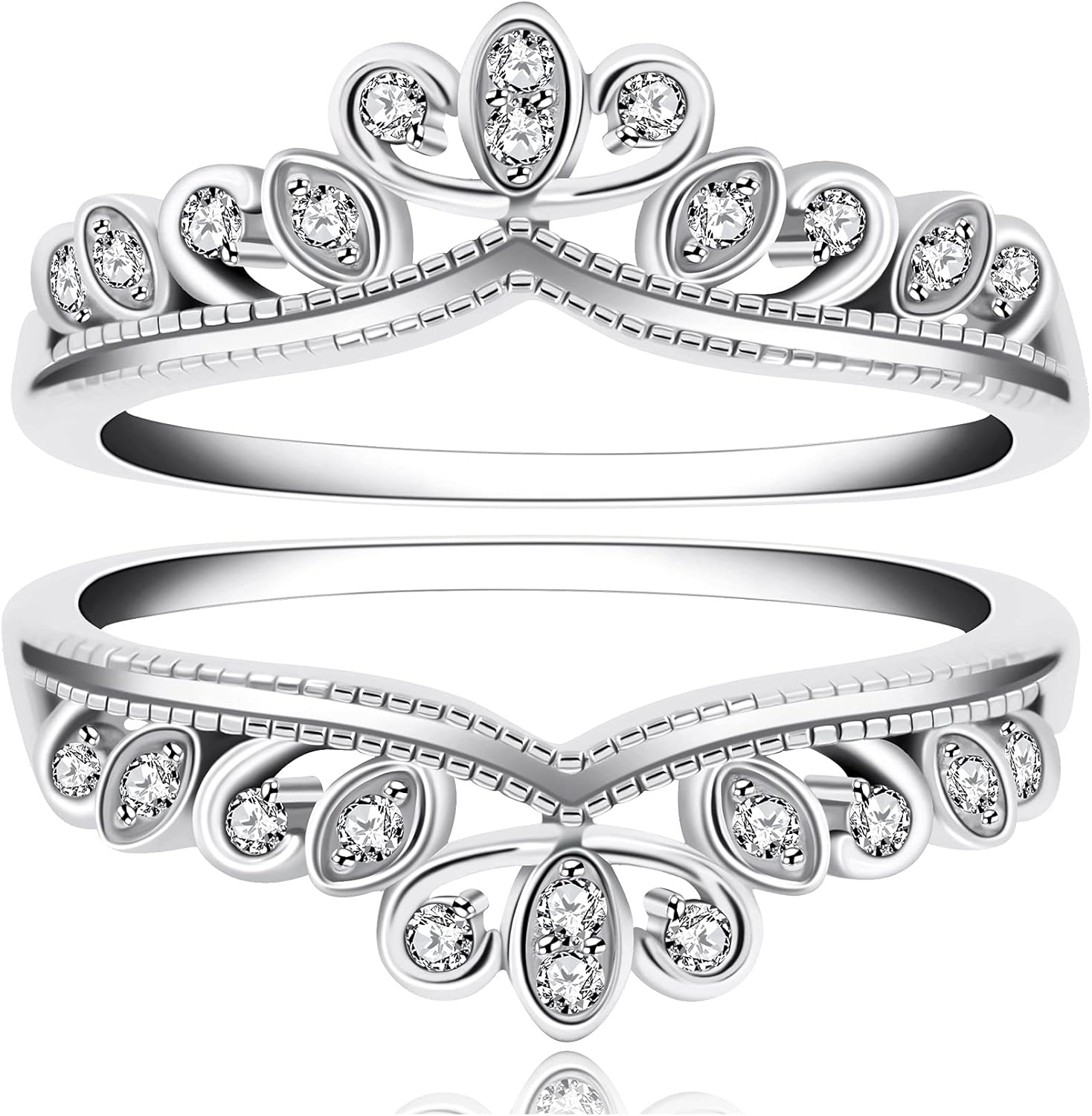 Uloveido 925 Sterling Silver Princess Crown Tiara Filigree Ring Guard Enhancer 2pcs Stack Rings Set for Women
