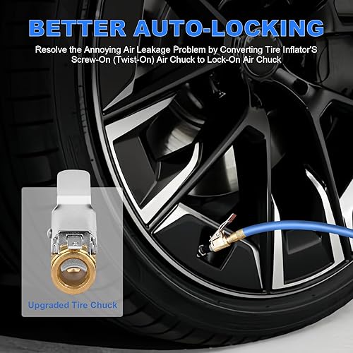 Miniatura 5 de Mandril de aire de neumático de bloqueo de 2 piezas, adaptador de manguera de inflado de neumáticos de latón, boquilla de neumático con roscas