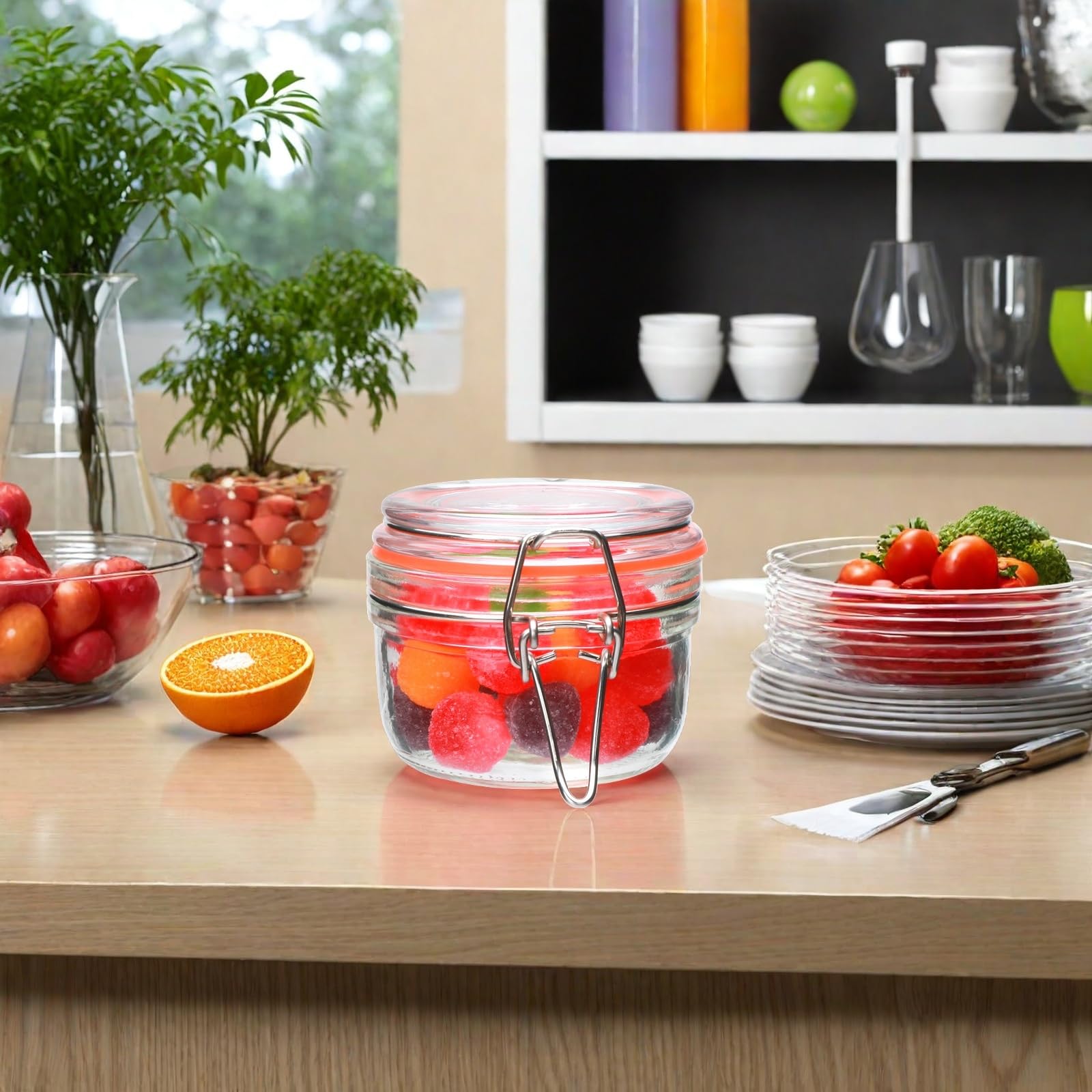 Flrolove Bocaux en verre de 141,7 g avec couvercle hermétique, petites boîtes en verre anti-fuite en caoutchouc pour cuisine, confiture, épices, céréales, haricots, cookies