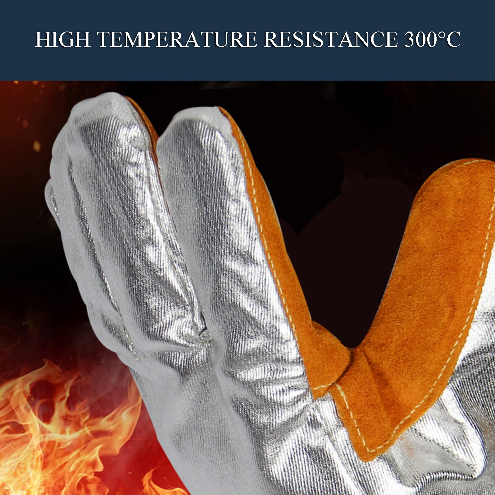Q-FFL Alluminato Guanti Isolanti, Guanti da Barbecue, 300 ℃ Guanti Resistenti alle Alte Temperature per KA Metallurgia Forno di Saldatura