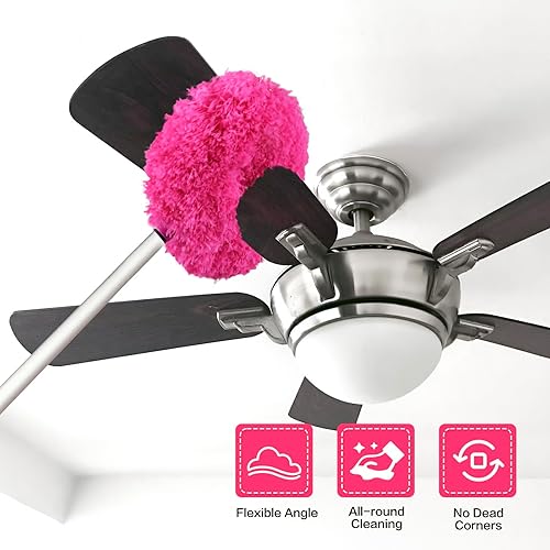 Miniatura 2 de Limpiador de ventilador de techo reutilizable de microfibra para ventilador de techo, limpiador de aspas extraíble con poste de extensión que se