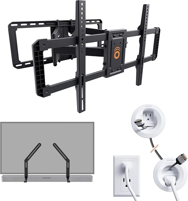 Full Motion TV Mount w/in-Wall Cable Management Kit & Sound Bar Mount - Easy DIY Kits Plant a Tree for Every Unit Sold