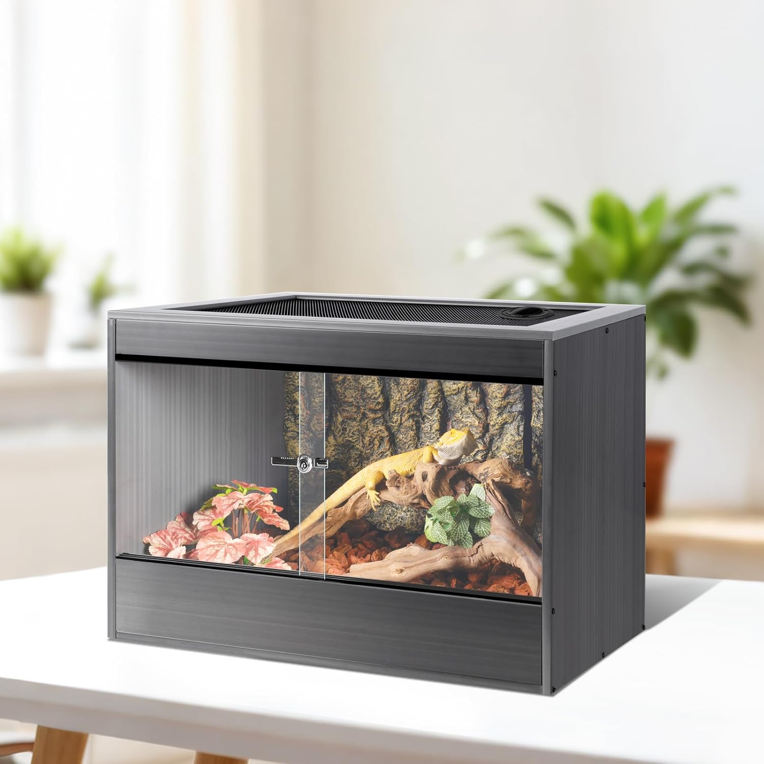 34 Gallon Reptile Enclosure, 24x18x18 Composite PVC Reptile Terrarium, 24" Wide Lightweight Eco Reptile Habitat Lounge for Crested Leopard Gecko Lizard Snake Tortoise