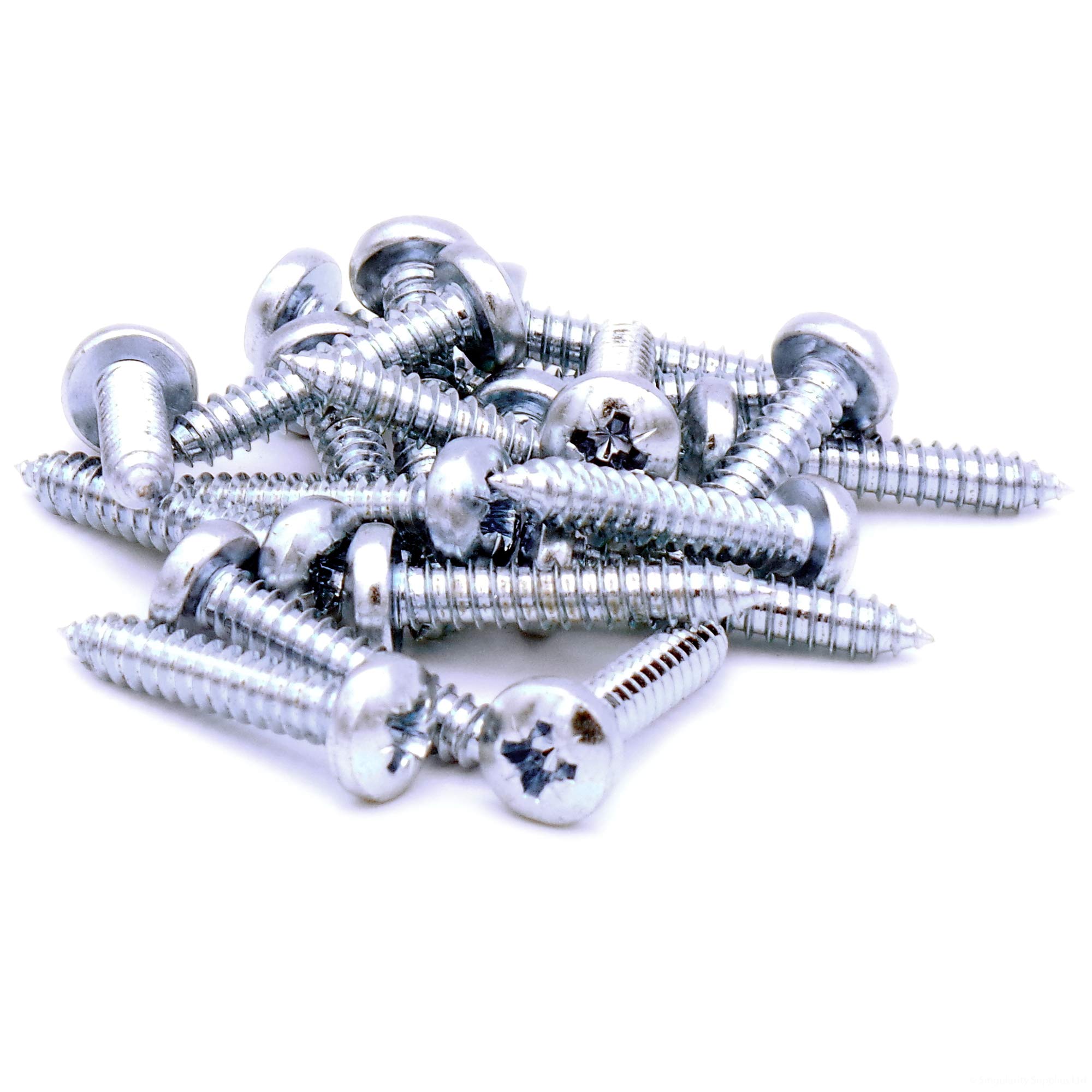 Singularity Supplies Silver No.14 X 1.25 (6.3Mm X 32Mm) Pozi Pan Self-Tapping Screw - Steel (Pack Of 20)