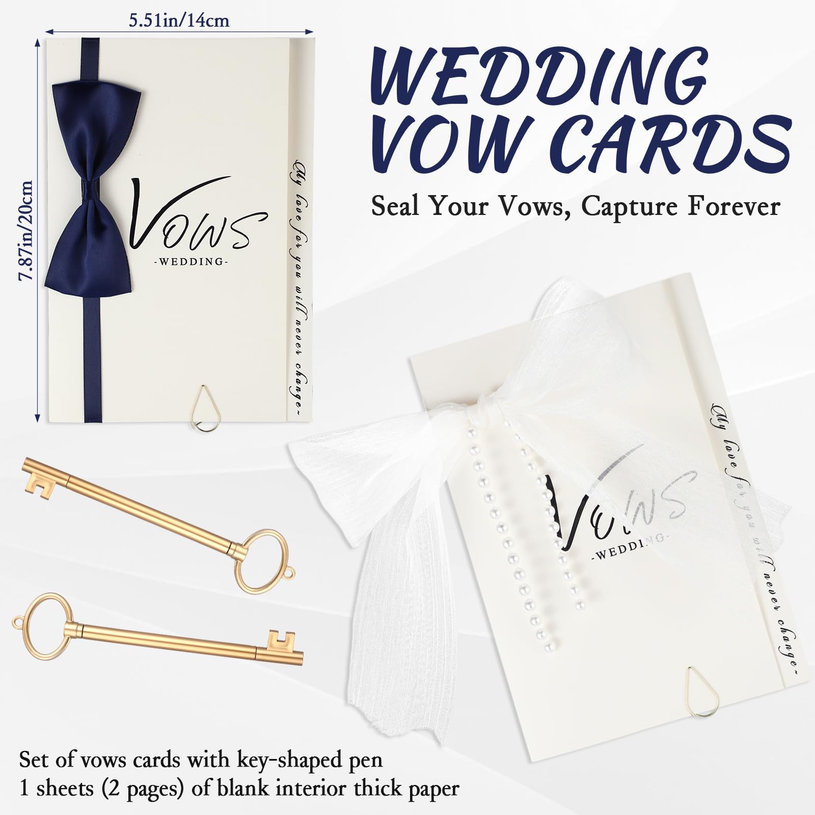 Engrowtic 2 Sets Wedding Vow Cards with Key Shape Pens Bow Tie Vow Booklets for Mrs & Mr Wife Husband Bridal Shower Engagement Gifts Wedding Ceremony Must Have