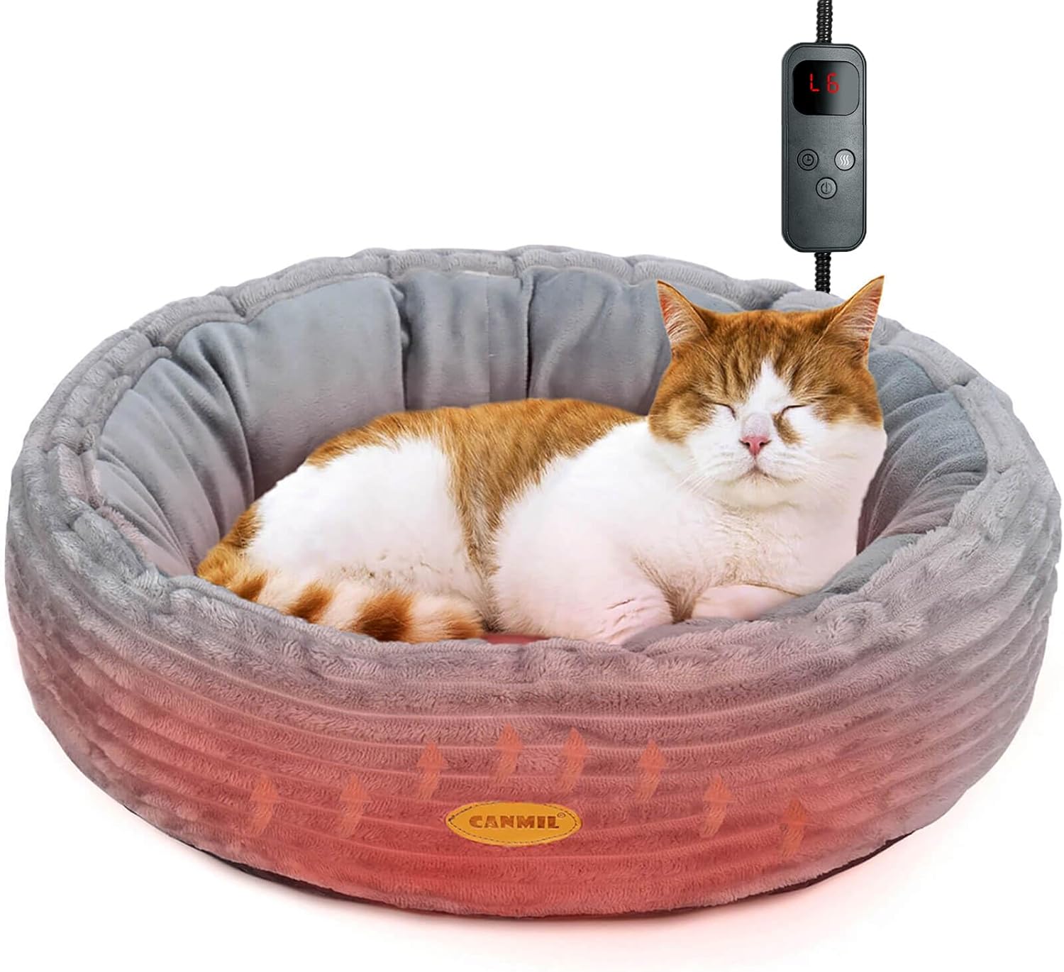 Heated Cat Bed, 50.8cm Cat Beds for Indoor Cats, Washable Round Donut Heated Dog Bed with Heating Pad,Heated Pet Bed for Cats and Small Dogs