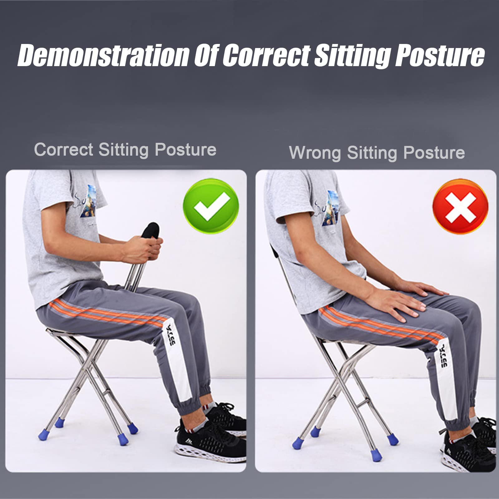 BIHOME Asiento de caña de Caminar Plegable, Silla de espesas para Mujeres y Hombres, muleta de heces de Acero Inoxidable con 3 Patas para Viajes de Edad Avanzada al Aire Libre