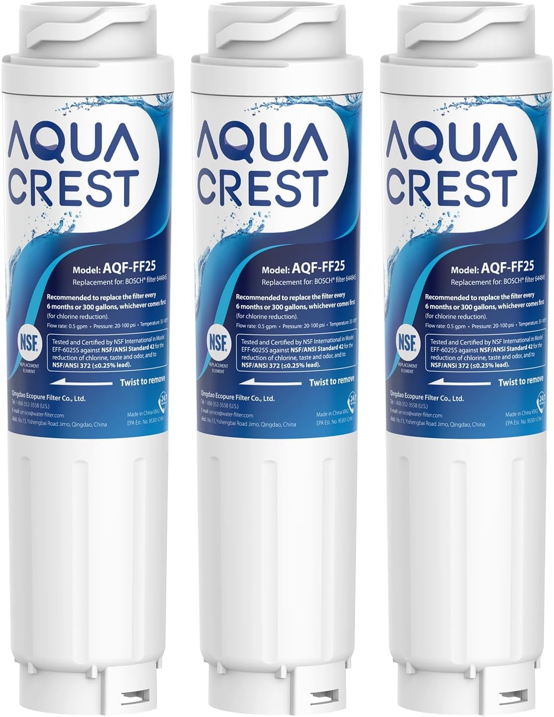 Sponsored Ad – AQUACREST AQF-FF25 Fridge Water Filter, Replacement for Bosch Fridge Water Filter UltraClarity 644845, Neff Gaggenau Rangemaster 9000077104 740560 (3)