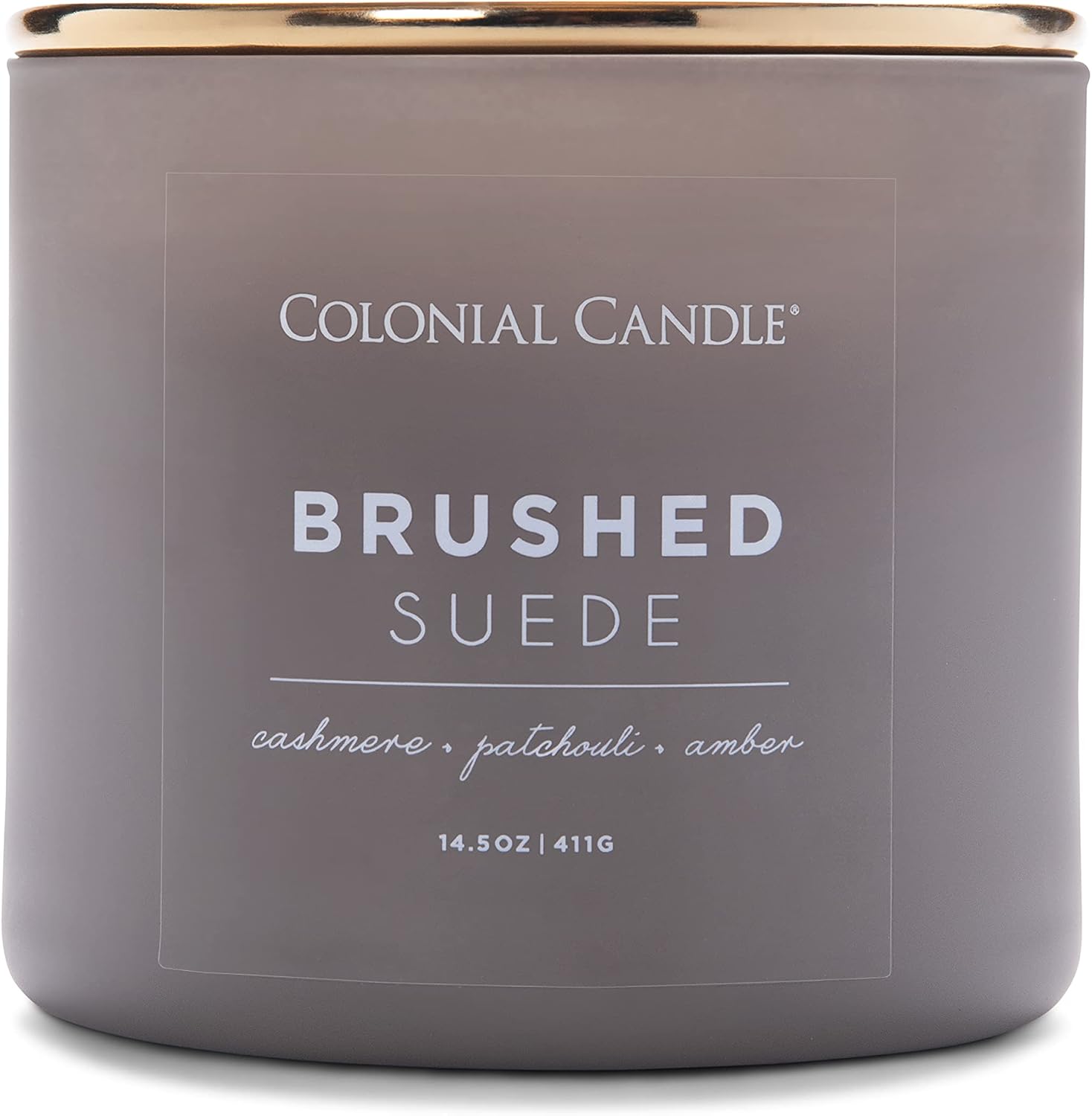 Colonial Candle Brushed Suede Scented Jar Candle, Pop of Color Collection, 3 Wick, Grey, 14.5 oz