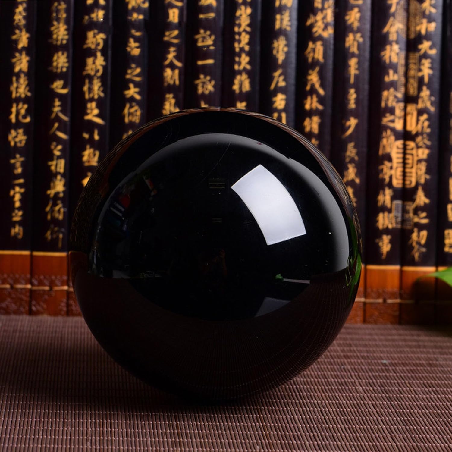 Black Obsidian Crystal Ball for Divination, Feng Shui with Wood Stand, Orb Ornaments for Home Office Decoration,5cm