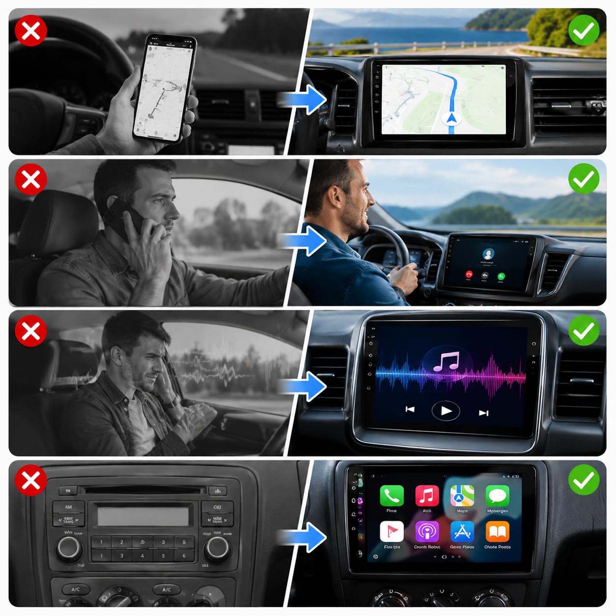 Autoradio Fiat Panda 2013-2020 con Android Auto y CarPlay Inalámbrico, 7" Pantall Radio Coche Bluetooth Estéreo IOS Android con FM GPS Navegación USB Cámara Trasera Mic Reproductor Multimedia