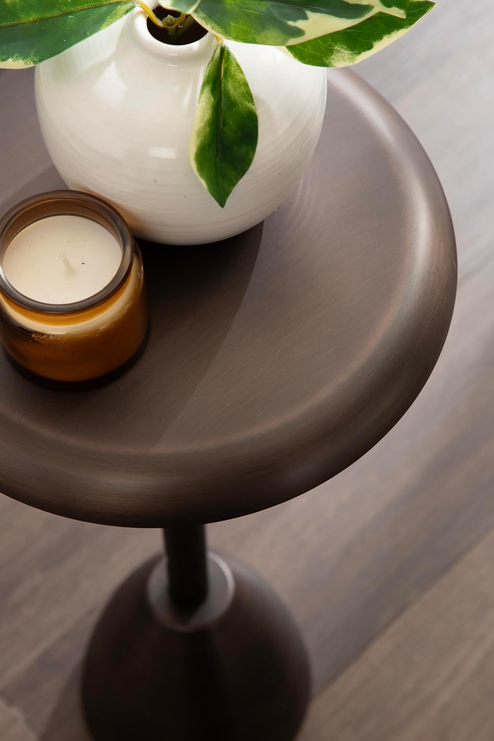 Kate and Laurel Morizet Modern Round Drink Table, 10 x 10 x 22, Bronze, Transitional Metal Martini Table with Pedestal Design for Use as Small Indoor Plant Stand or Living Room Accent