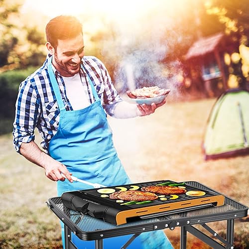 Miniatura 2 de Mesa plegable pequeña de 2 pies, mesa de camping plegable, de malla portátil, de 4 alturas, ajustable, para playa, barbacoa, negro, 23.6 x 15.7