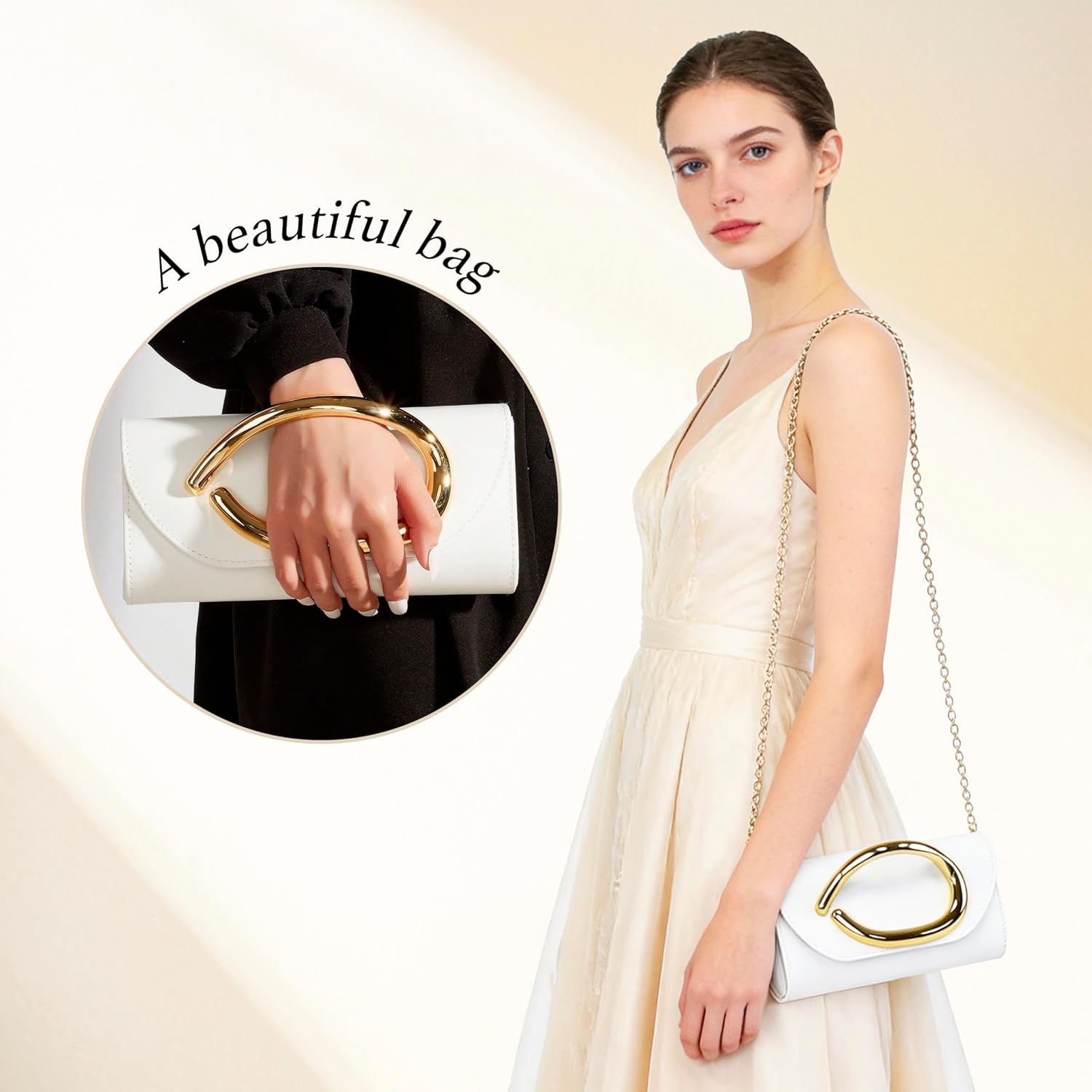 Clutch Purses for Women - Evening Bag with Chain Elegant Dressy Formal Handbag Metal Handle Purse - Image 3