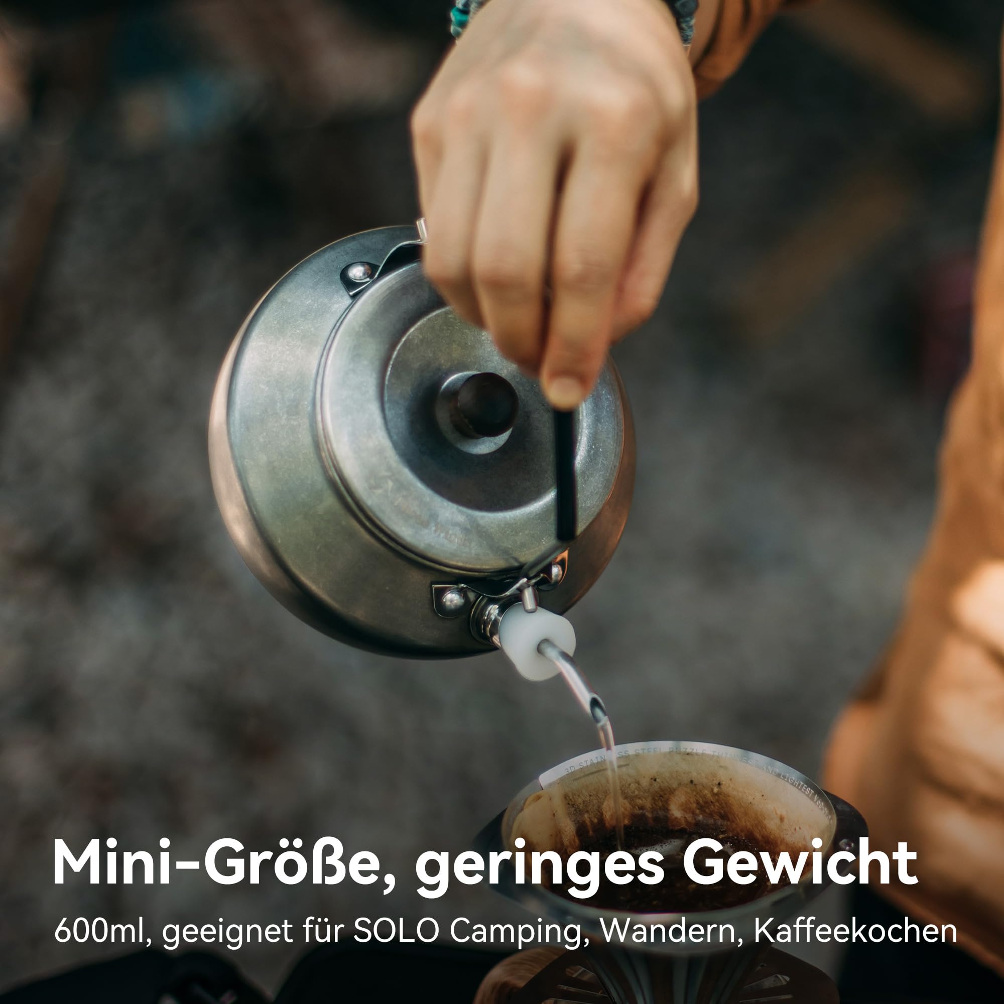 Thous Winds Edelstahl Camping Wasserkocher, 0.6L Kompakt Outdoor Teekocher, Ultraleichter Teekanne Kaffeekanne für Indoor, Outdoor, Camping, Wandern, Picknick - Silber
