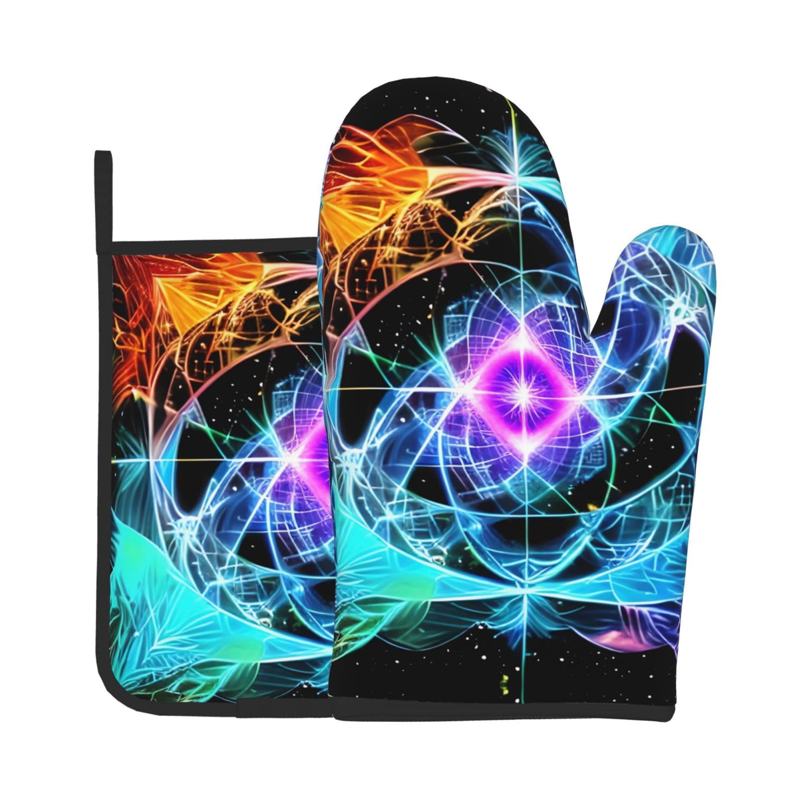 Oven Mitts and Potholders Set of 2 for Kitchen Baking Cooking GrayEight Dimensional Space Thick and Durable