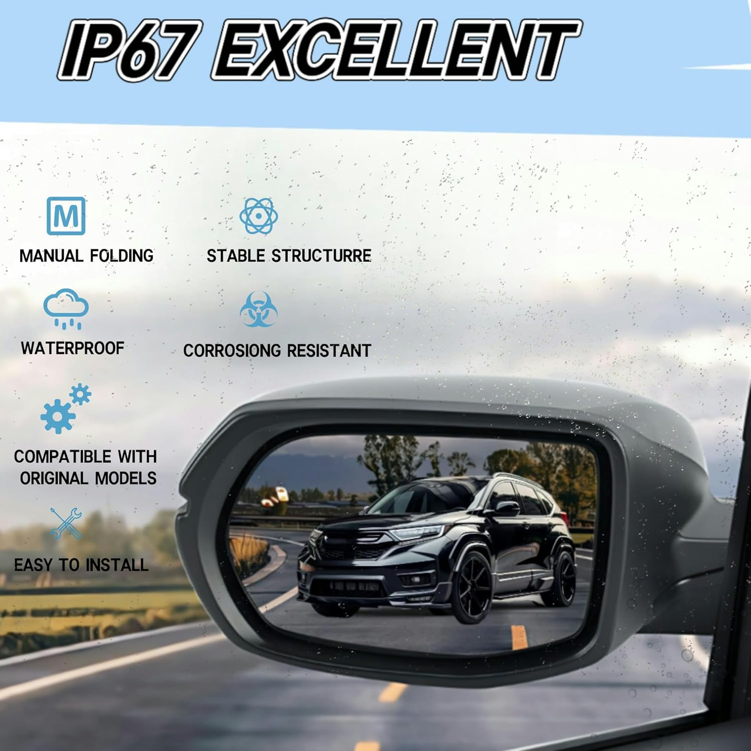 Driver Left Side Mirror Compatible With 2017-2022 Honda CRV With Power Glass Heated Blind Spot Detection Turn Signal Light Manual Folding 9-Pins Black Replace#76251T1WA01ZF
