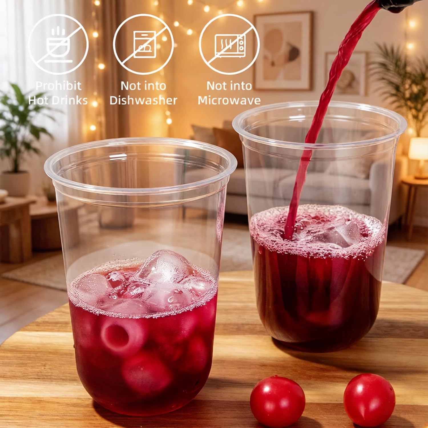 WELLIFE 16 oz Clear Plastic Cups, 50 Pcs Disposable Wine Glasses Stemless Cocktail Punch Cups for Cold Drinking Party Supplies, Valentine's Day Easter Mother's Day - Image 2