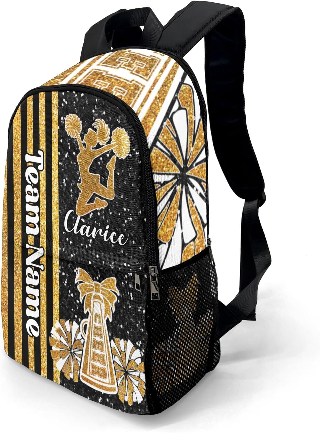 Personalized Gold Cheer Backpack Custom Cheerleader Backpack Waterproof Cheerleading Daypack with Name Cheer Team Gift 11.8"(L) x 5.51"(W) x 17.72"(H)
