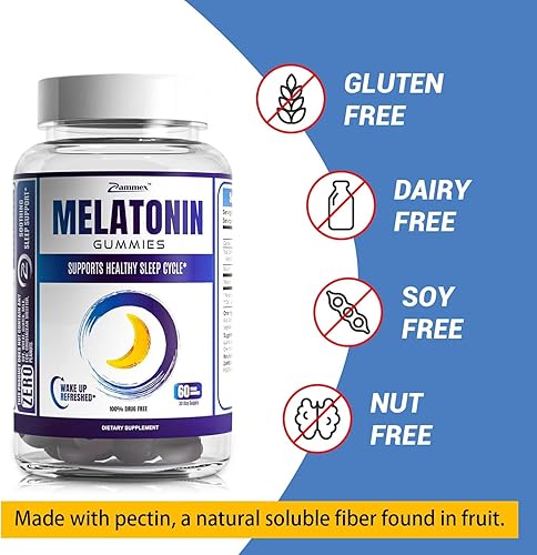 Miniatura 5 de Zammex Gomitas de melatonina de 5 mg  60 unidades  Suplemento para dormir para adultos  Gomitas de ayuda para dormir sin drogas  Sabor natural a