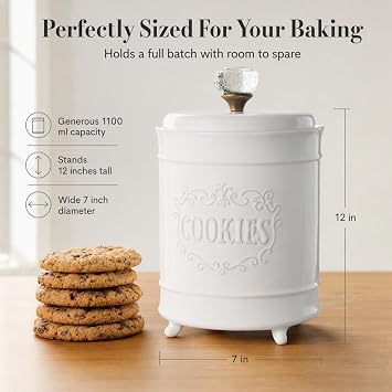 Mud Pie Circa Ceramic Cookie Jar with Airtight Lid, Vintage Door Knob