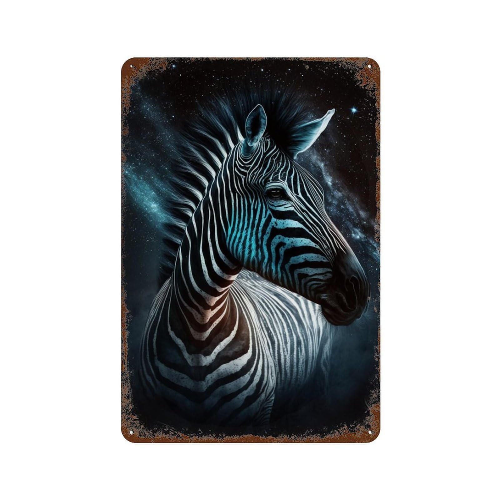 Galactic Zebra Majesty -1 Rusty Metal Tin Sign 11.8"x7.9", for Pub, Kitchen And Man Cave Decor, Novelty Wall Decor