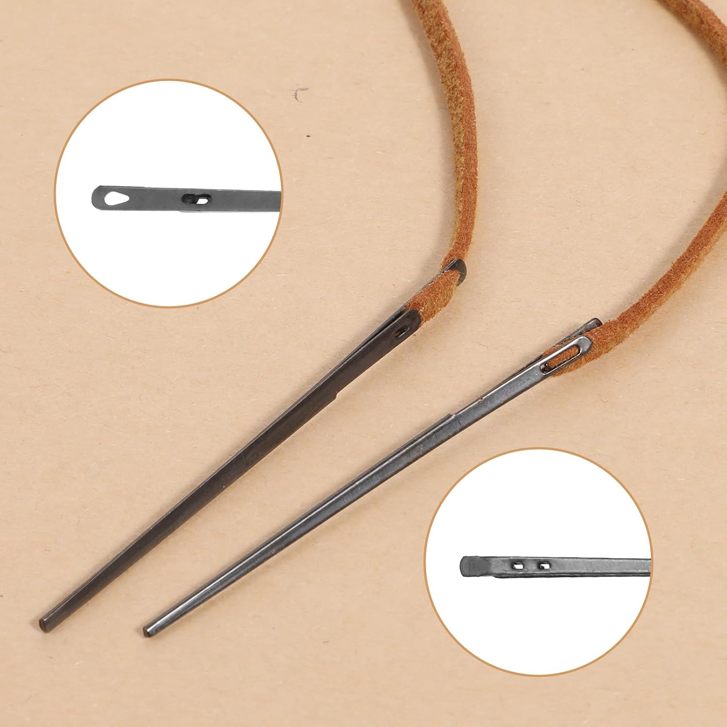 2 Pcs Metal Hole Leather Rope Woven Needles, Sewing Leather Needles, Single Prong Lacing Needle, Leather-Sewing Needle, Manual Lacing Threading Prong Steel-Needle for Leathering Craft (2 Styles)