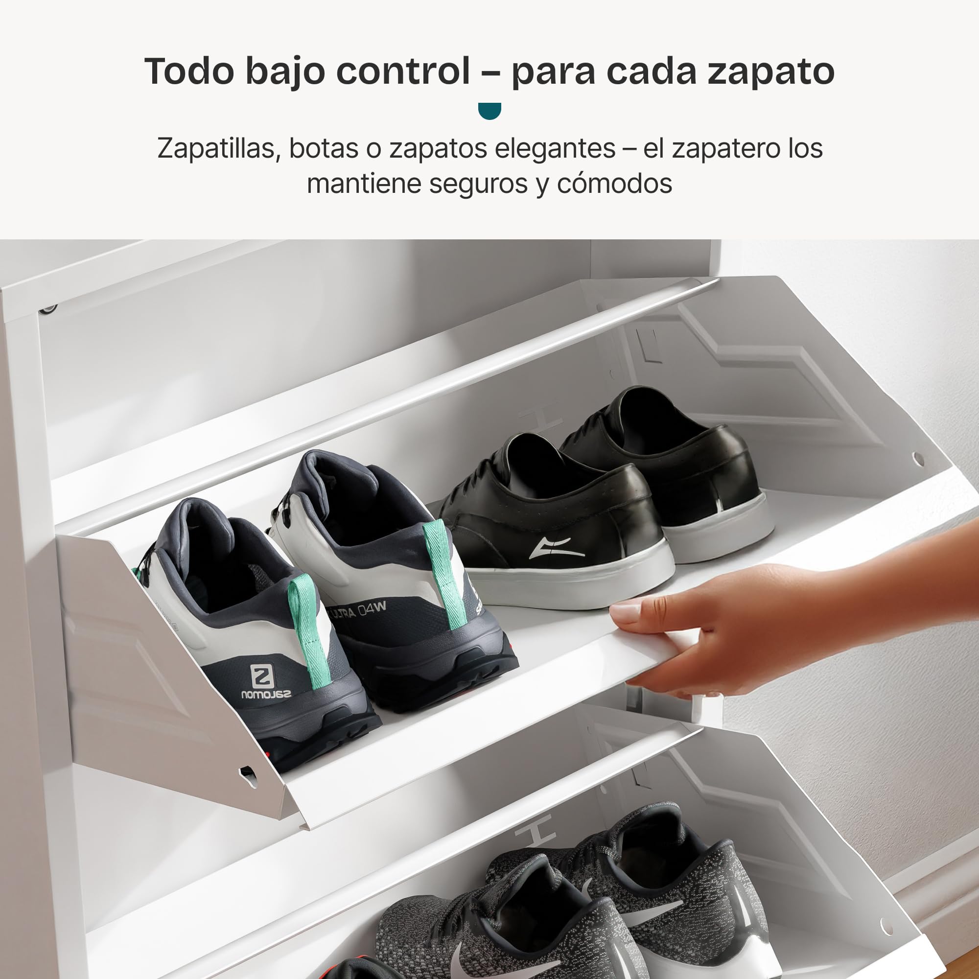 [en.casa] Zapatero de Pared Sokndal Organizador de Zapatos con 3 Puertas para 6 Pares Mueble de Calzados para Entrada Pasillo Metal 104 x 50 x 15 cm - Blanco
