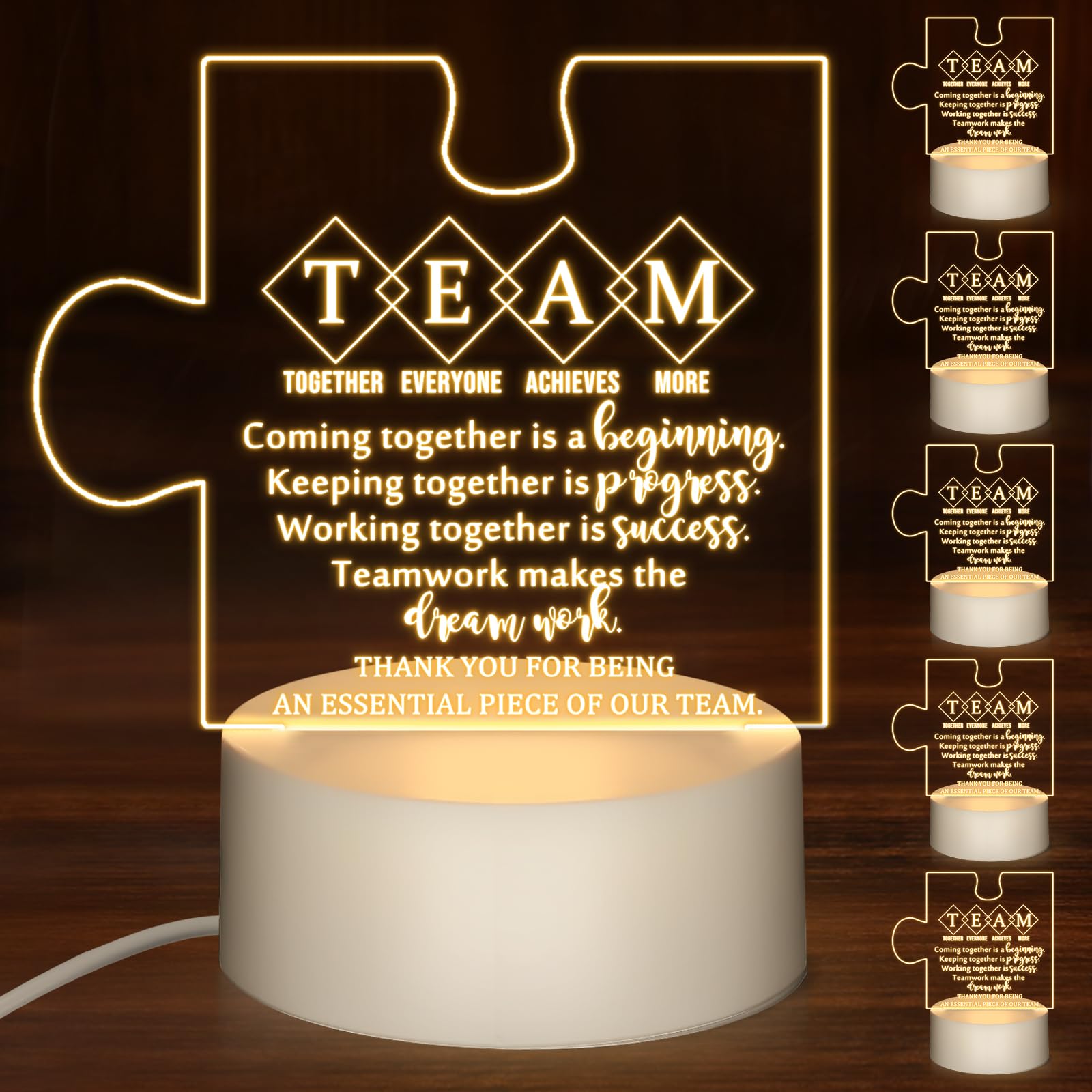Sumind 10 Pcs Team Appreciation Gifts Bulk for Employee Coworker Acrylic LED Night Light Lamp Inspirational Gifts for Dance Team Office Staff Teacher