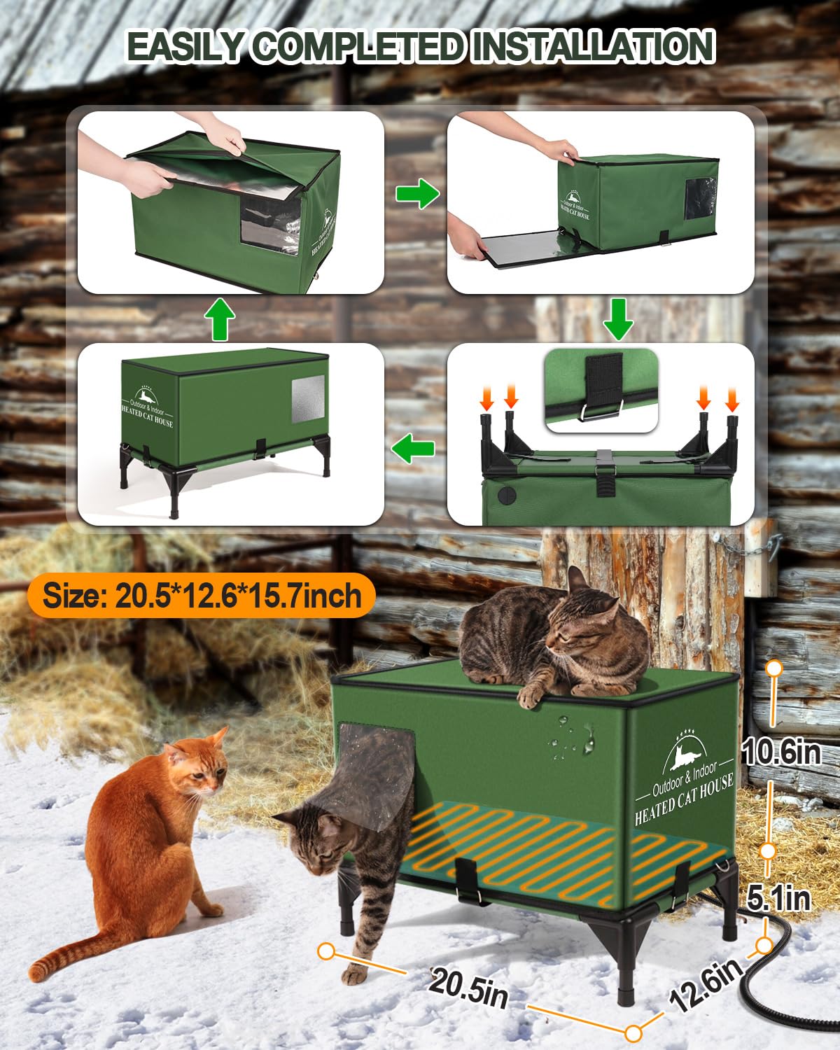 Amazon | 冬の屋外猫用高架ベース加熱キャットハウス、防水&断熱野良猫