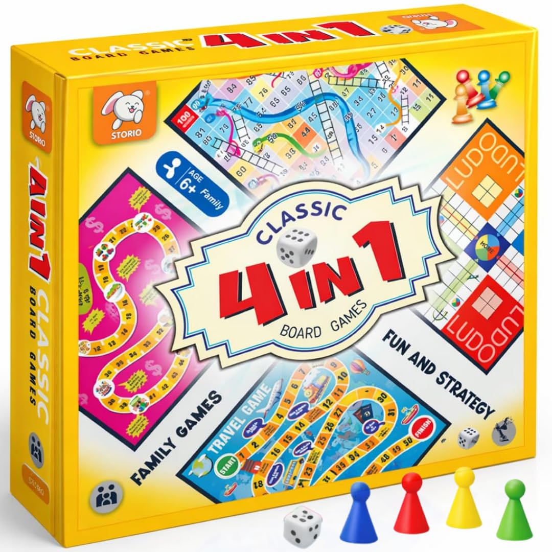 Storio 4-in-1 Classic Board Games for Kids 5+ Years | Snakes & Ladders, Ludo, Drive Your Car & Money Game | Family Board Game Set with Dice & Pawns | Educational Strategy Game for Boys & Girls-image-12