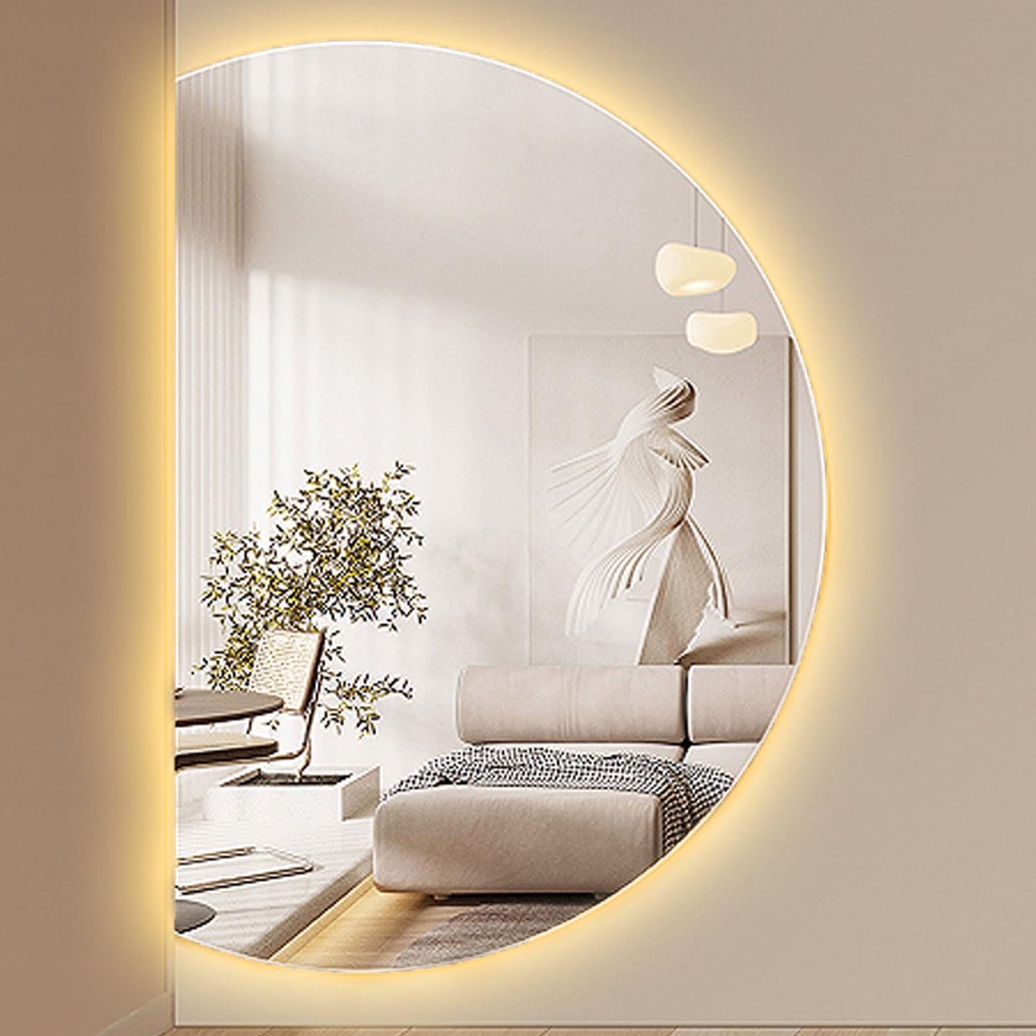 Podświetlane lustro łazienkowe w stylu retro, 120 cm, 130 cm, ściemniane, półokrągłe lustro z 3 kolorowymi światłami, funkcja przeciwmgielna, nowoczesny design dla stylowej dekoracji domu (110 x 70 cm