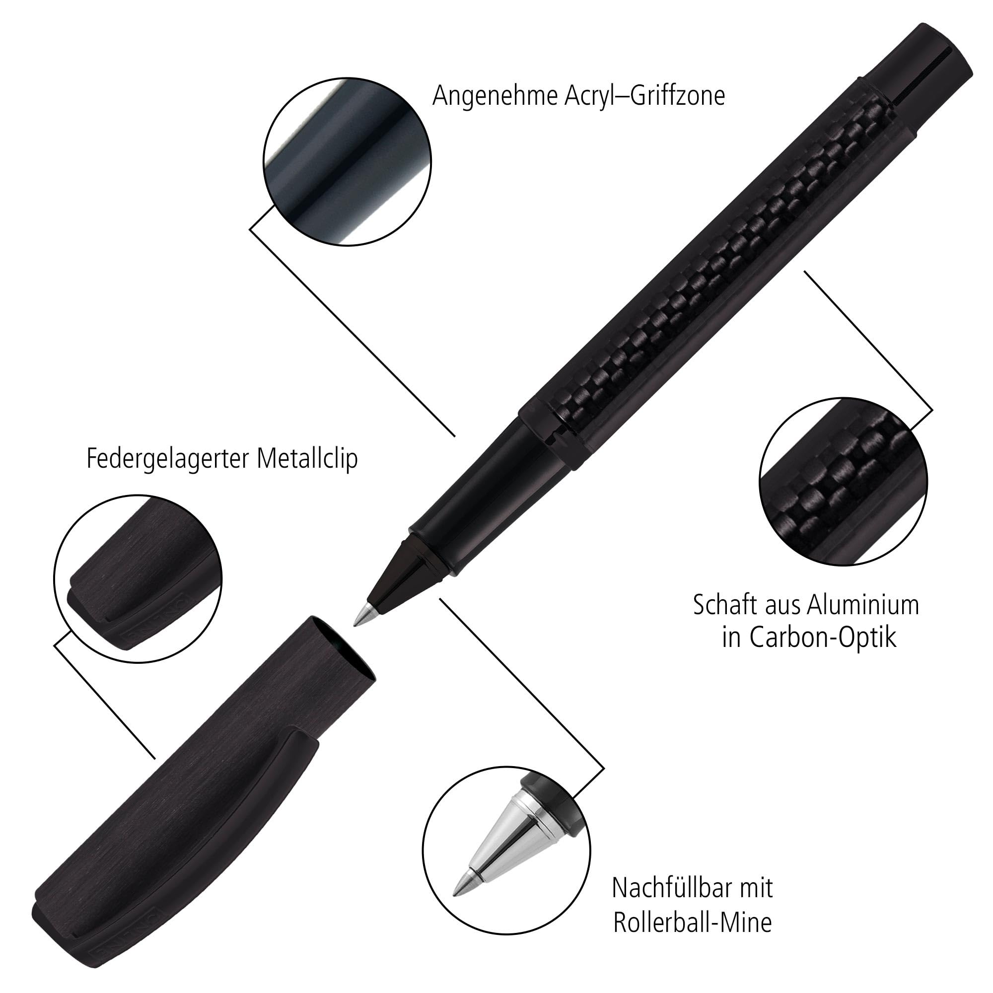 Online 36013 Rollerball Vision Carbon, Roller mit klarem Design, aus Aluminium und Carbon, mit Rollerball-Mine, nachfüllbar, für Links-und Rechtshänder, in Geschenkverpackung