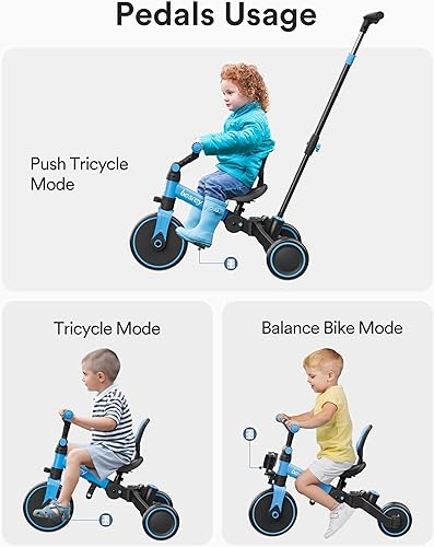 Miniatura 6 de besrey Bicicleta para niños 4 en 1, triciclo para niños de 1 a 3 años, triciclo con manillar, respaldo y cinturón de seguridad, regalos de