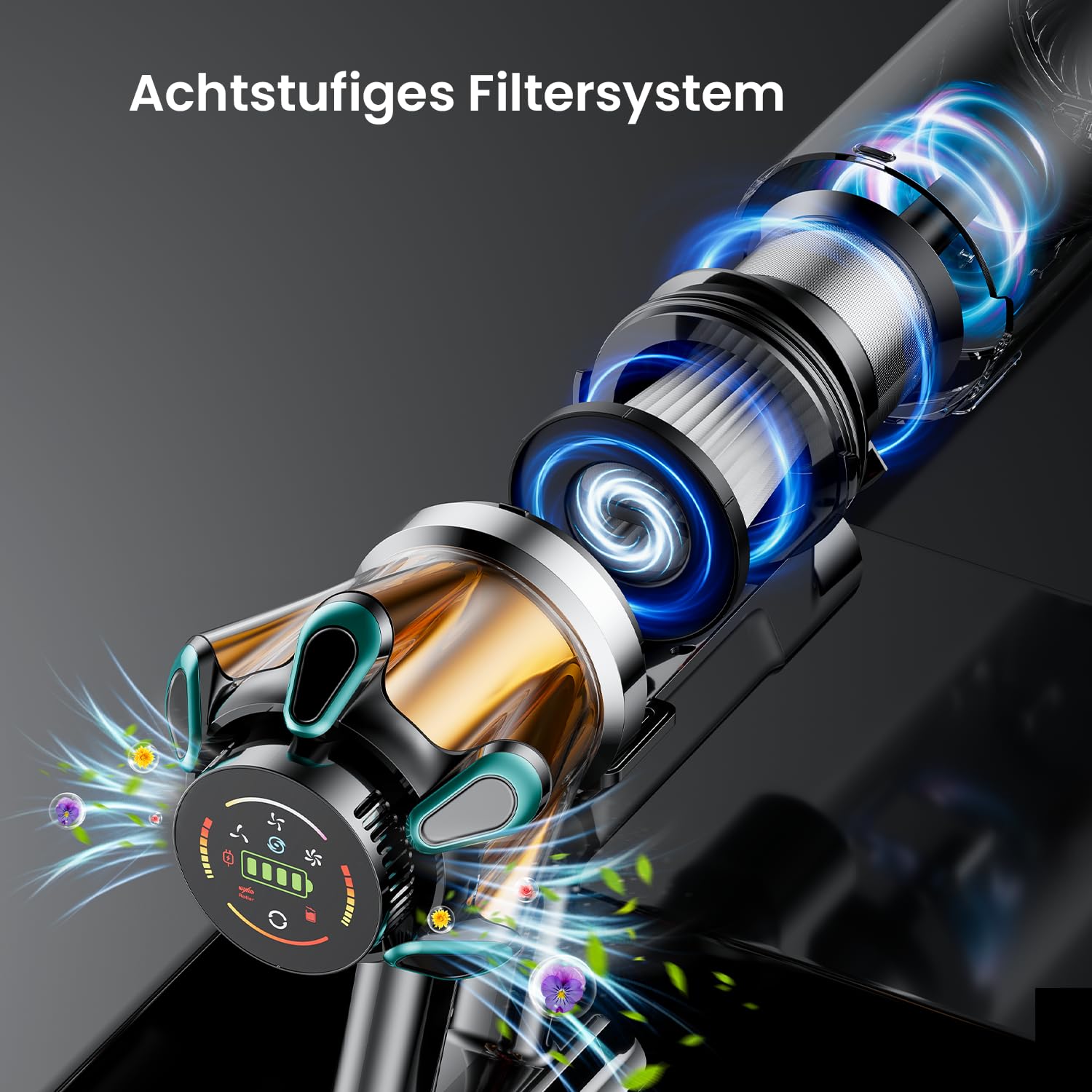 Akku Staubsauger Kabellos 600W/50000Pa/70Min, 1,8L Akkustaubsauger mit Hurrikanmodus, Anti-Tangle-Bürste, Selbststehend, OLED Display, Wandladestation, für Teppiche Tierhaare Hartböden Auto