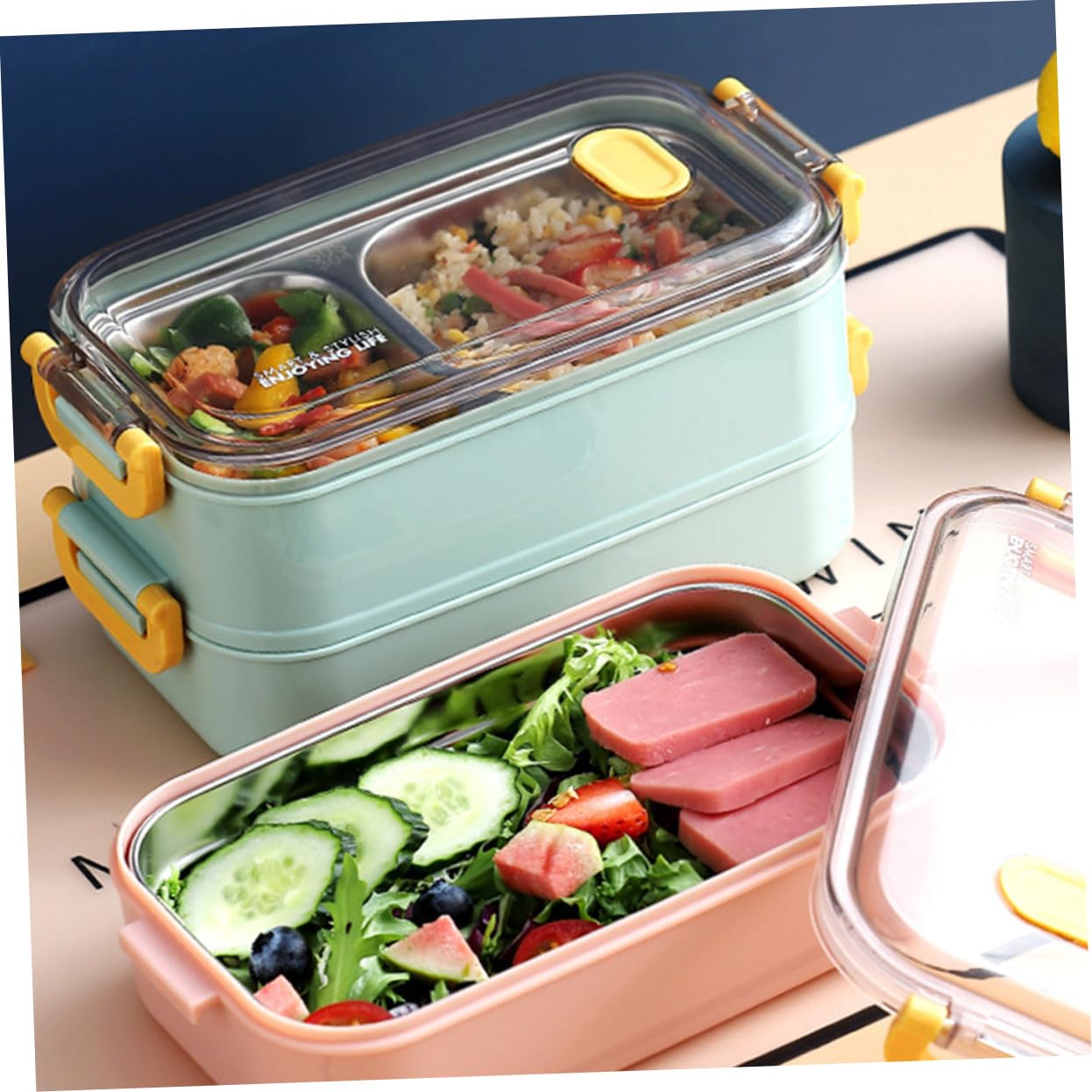 Boîte Lunch Isolée Acier Inoxydable Double Couches avec Compartiments Boîte de Rangement Repas Portable pour École Bureau et Pique- et Pratique