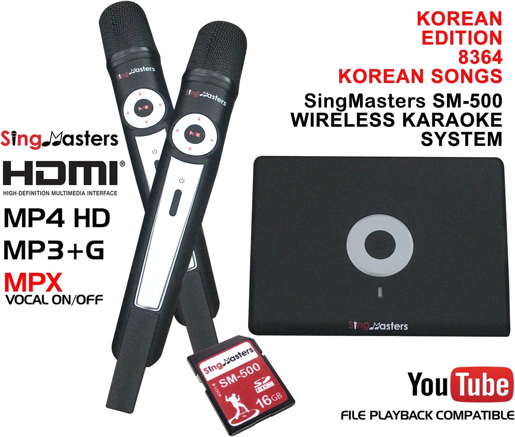 SingMasters Magic Sing Korean Karaoke Player,8364 Korean Songs,Dual wireless Microphones,YouTube Compatible,HDMI,Song recording,Karaoke Machine
