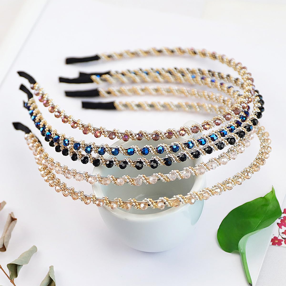 5 PCS Fashion Crystal Hairband Imitation Diamond Hair band Metal Hair band Shiny Crystal Headbands Non-Slip Hard Hair Hoop Rhinestone Hair Hoop for Women Girls Princess Wedding Bridal Headpieces - Image 4