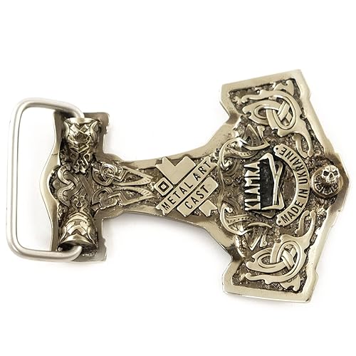 Miniatura 2 de Thor Hammer German silver Belt buckle, Scandinavian Old Norse Viking Mjolnir buckle, Viking Age mythology Thor god weapon solid nickel silver belt