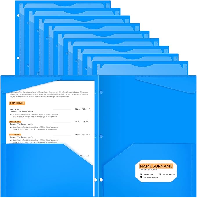 Henoyso 60 Pack Plastic 2-Pocket Folders - Clear Front, 3-Hole Punched For Binders, 11.8 X 9.45 Inches, Blue