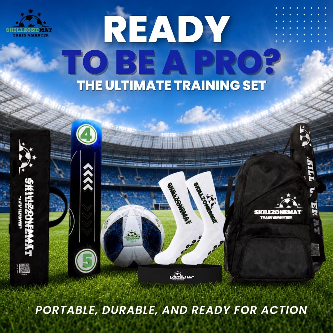 SkillZone Soccer Training Mat with Soccer Ball – Dribbling & Footwork Trainer | Indoor/Outdoor Soccer Training Kit with Interactive Video Hub, Grip Socks & Carry Bag | Control & Agility Practice image 4