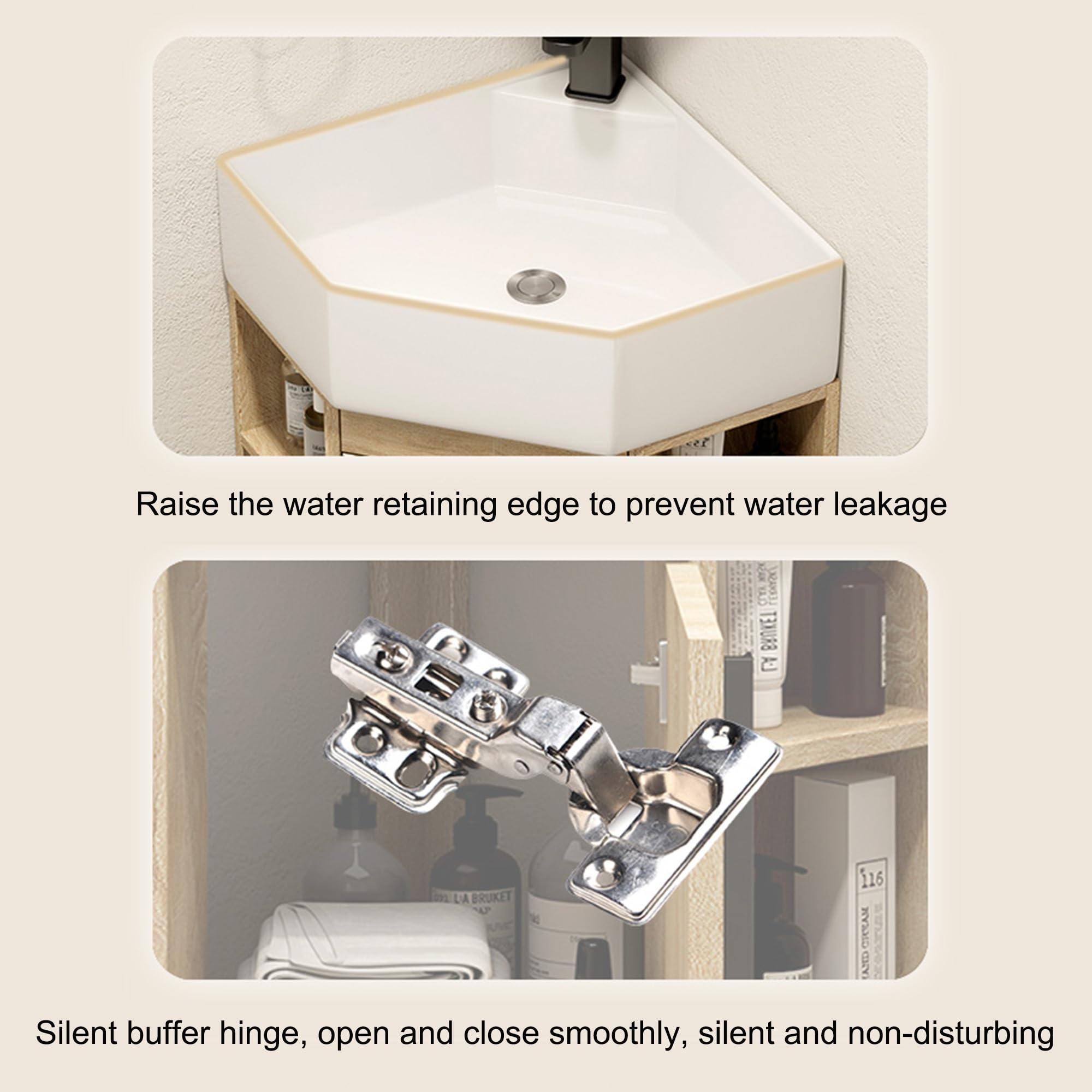 Conjunto Mueble de Baño con Lavabo Suspendido Lavabos Pequeños con Mueble Lavabo de Esquina Incluye Lavabo Cerámico Grifo para Espacios Pequeños(45cm/17.71in)