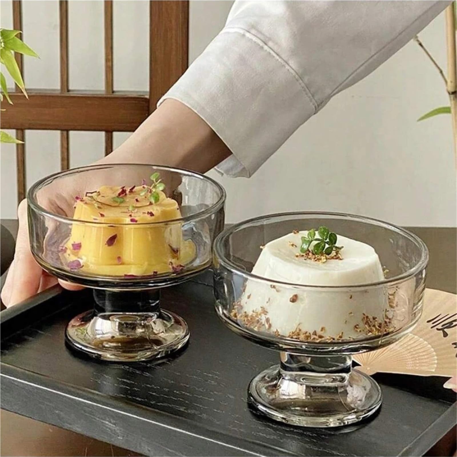 2 pz 280 ml Bicchieri di Vetro for Gelato Spessa Trasparente Tazza Alta Ciotole da Dessert for Frappè Insalate Frutta Snack Per Dessert(Clear)