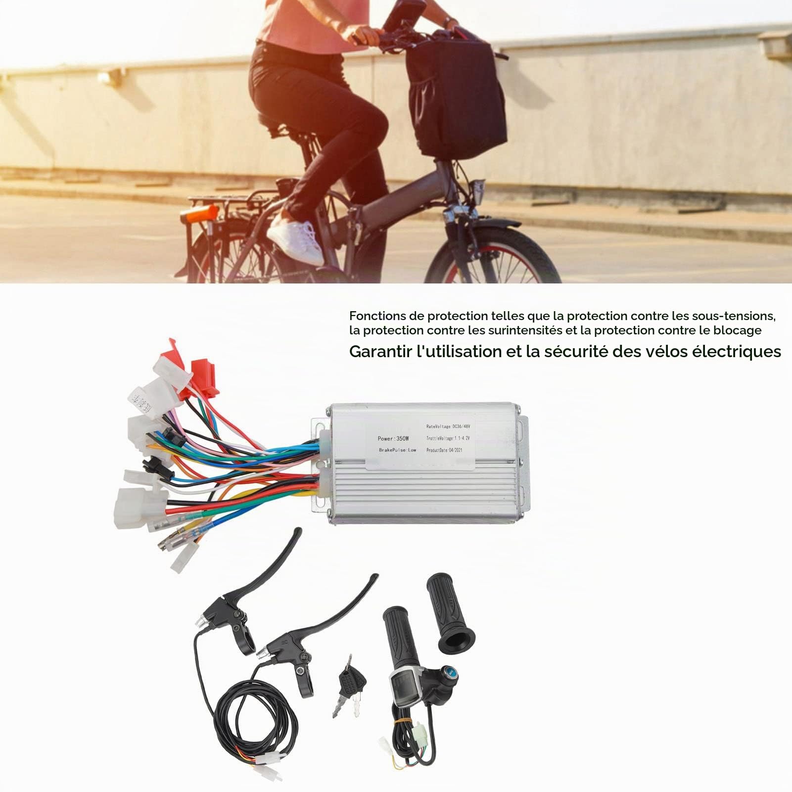 BuyWeek Kit de Contrôleur de Moteur sans Balais pour Vélo Électrique, 36V 48V 250W Kit de Contrôleur de Moteur Levier de Frein Poignée d'Accélérateur pour Vélo Électrique