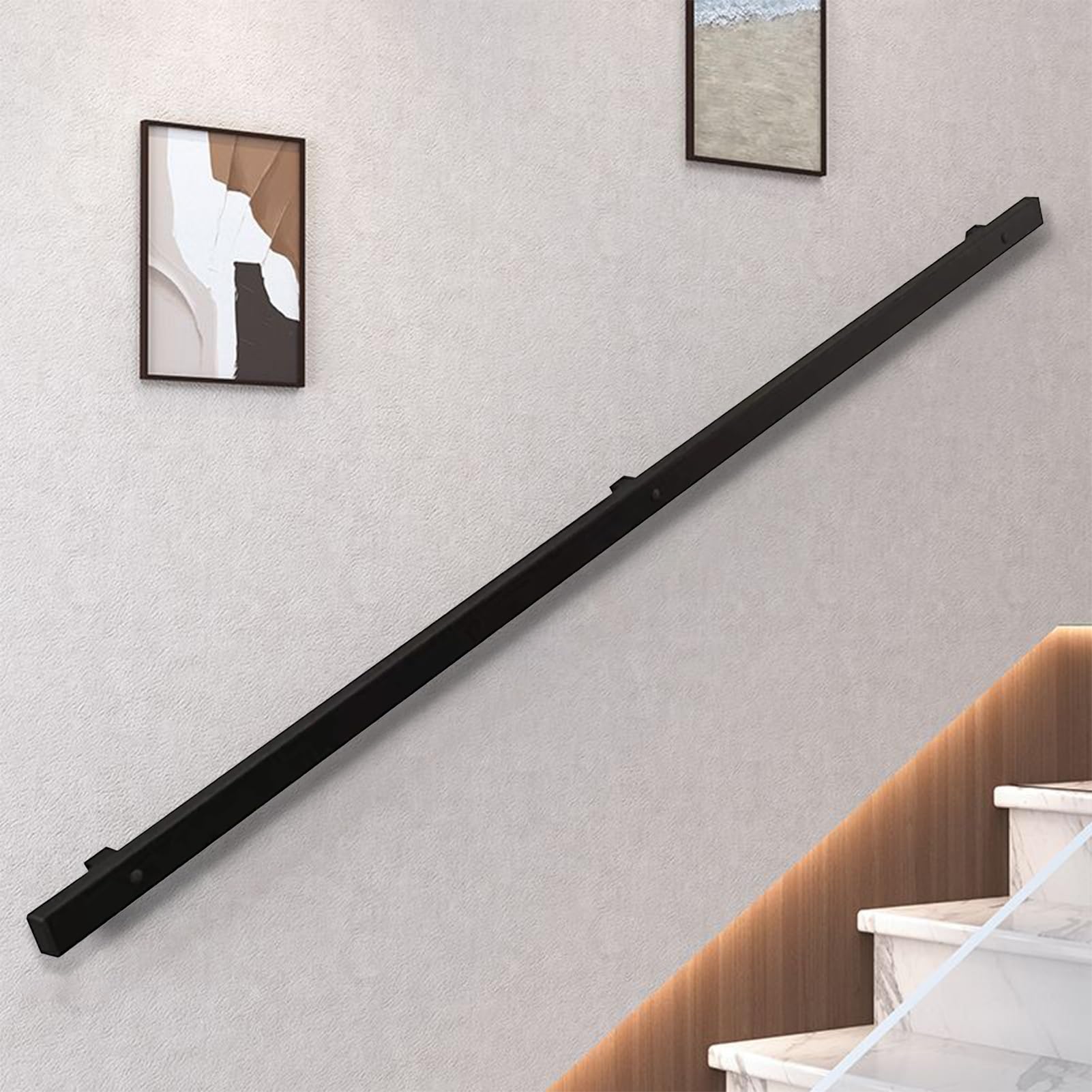 Drsyffsup One Color Black Handrail For Stairs | Non-Slip Square Pipe Grab Rail 60Cm 90Cm 1M 1.5M 1.8M 2M 3M 4M 5M 6M Stairway Railing | Wrought Iron Banister Hand Rail For Outdoor Indoor Steps(9Ft/270Cm)