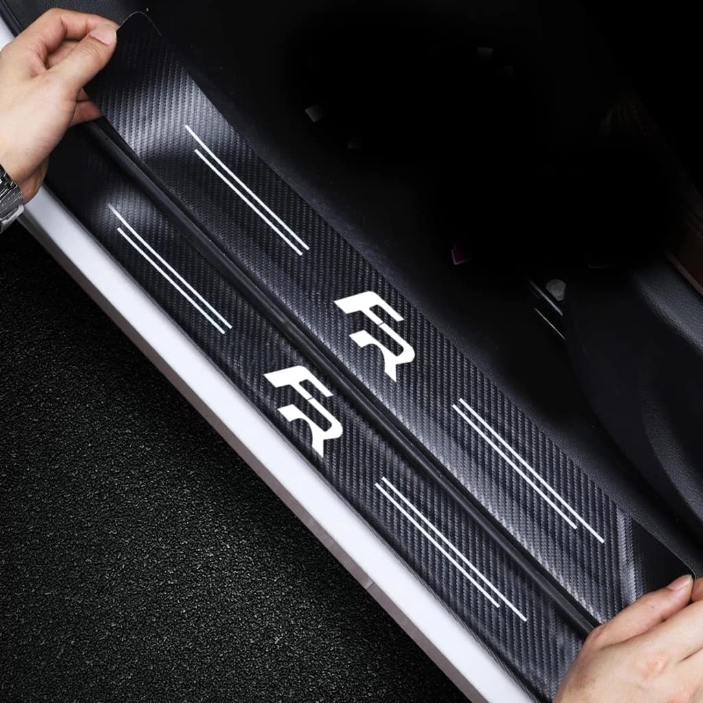 Ridgoel White 4Pcs Car Door Sill Protection Sticker For Seat Leon Mk3 Mk2 5F Lbiza Cupra Fr, Carbon Fiber Leather Car Kick Plates Automobile Threshold Decorate Accessories